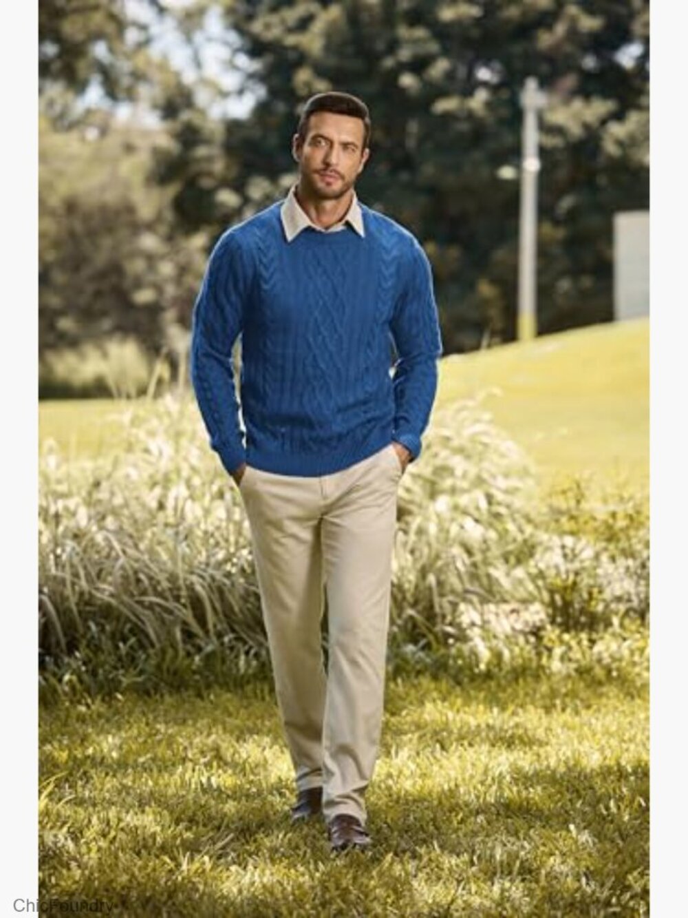Men's Cable Knit Pullover Fisherman Sweater Chunky Crewneck Long Sleeve - Picture 6 of 7